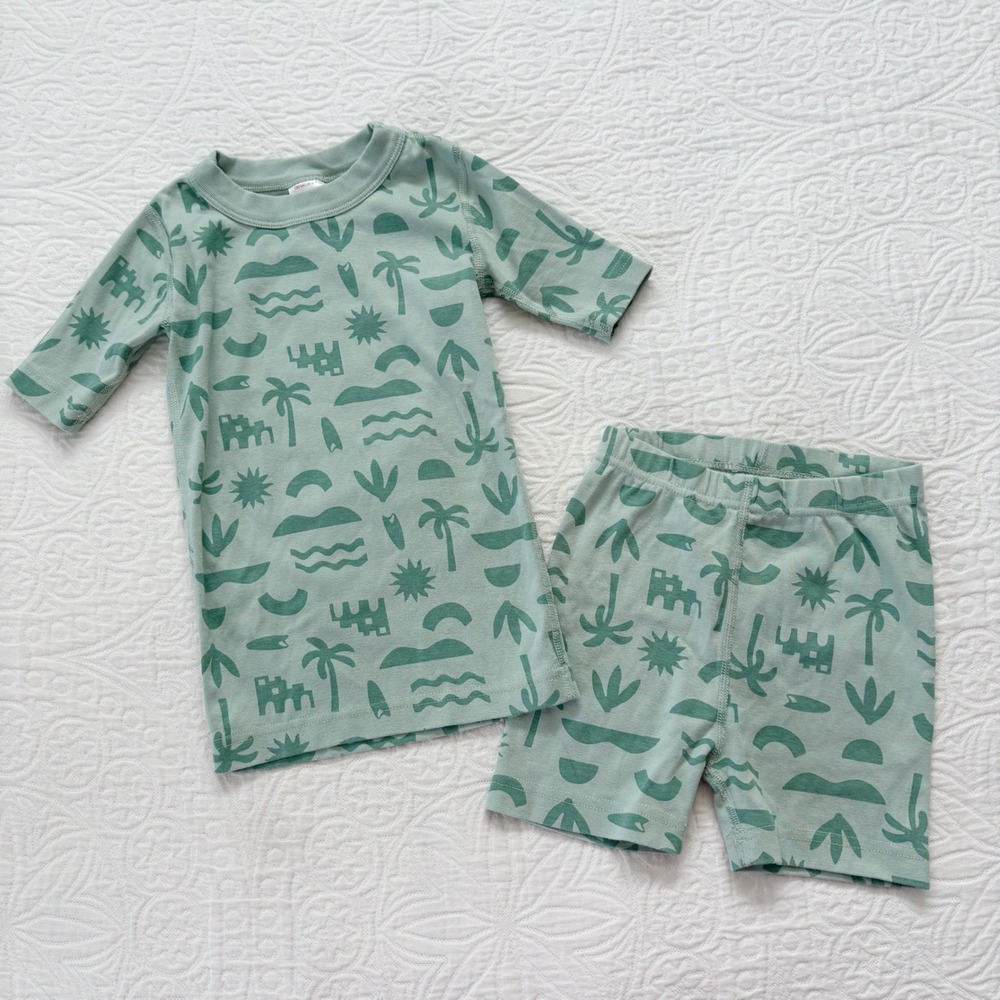 Hanna Andersson HannaJams Pajama Set, Green Tropical Print Sz 6-7